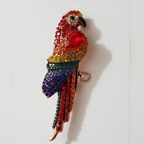 Parrot bird brooch rhinestones sparkly pin Big tropical rainforest New Colorful - Picture 8 of 12
